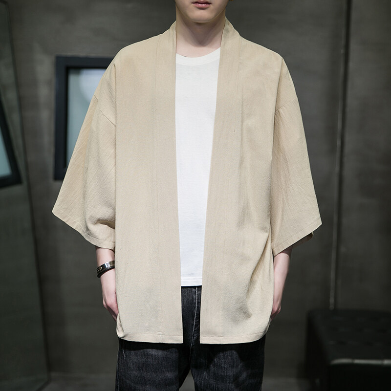 Taoist Robe Coat Men's Summer New Chinese Men's Chinese Style Tang Suit Short-sleeved Shirt Hanfu Summer Seven-sleeved Clothes