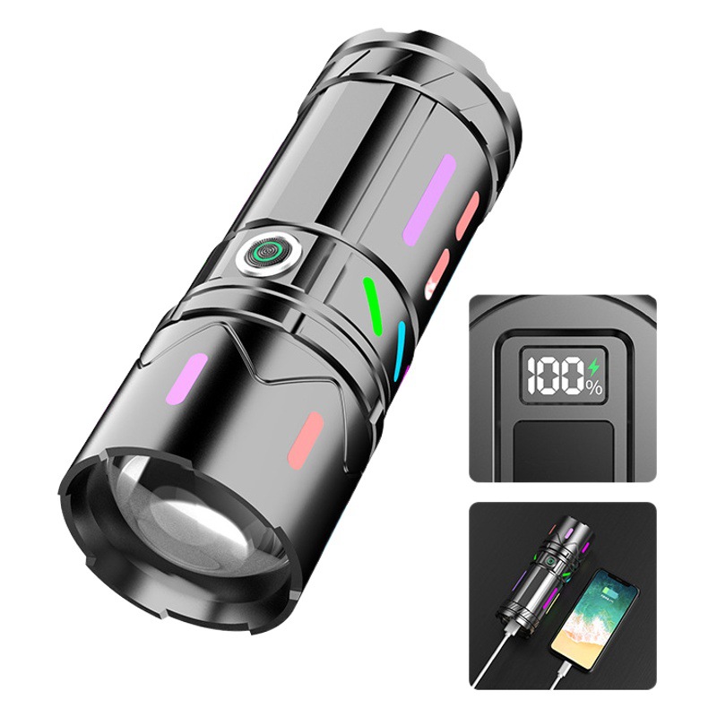 Nuevo fluorescente linterna de luz fuerte súper brillante de largo alcance al aire libre linterna láser blanco pantalla de carga láser Zoom de alta potencia