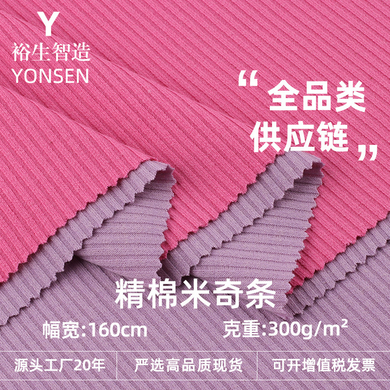 精棉米奇条涤棉罗纹300g双面高弹罗纹布 秋季打底家居服面料