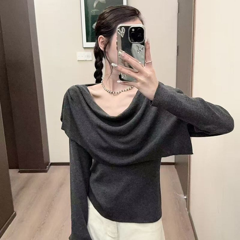 Unique Design Niche Swing Collar Knit Sweater for Women, Autumn and Winter Layered Shawl Two-Piece Set, Korean Chic Distinctive Top