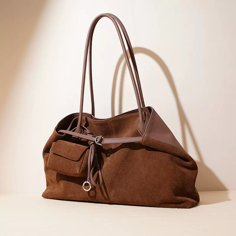 真皮女士时尚单肩包跨境韩国大包软皮复古风高级感牛皮腋下托特包