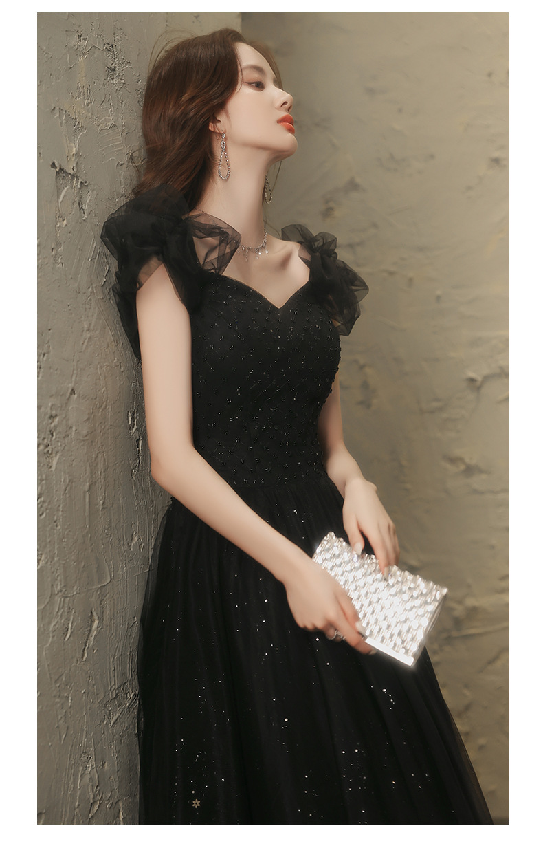 Đầm maxi nữ thắt eo, kiểu halter không tay, phong cách dạ hội Pháp — Màu đen, Màu đỏ rượu chi tiết 8