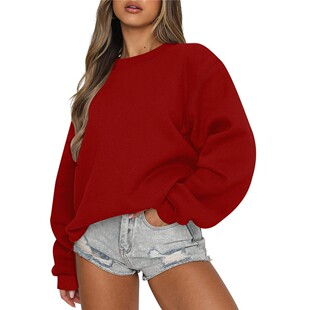 Amazon wsih cross-border foreign trade women's clothing Europe and the United States new 2024 autumn and winter round neck fleece-lined solid color loose sweater