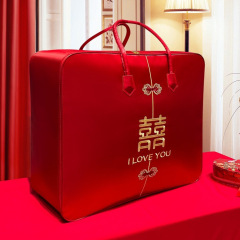 結婚付き添い収納袋結婚祝いの4点セット赤い喜布団入りの包装袋サテンオックスフォード手提げ