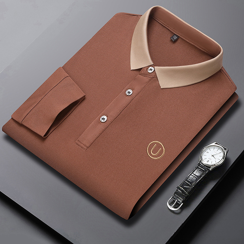 Camiseta Polo de Manga Longa 2024 para Homens Primavera Outono Marca da Moda Camisas Polo Soltas Masculinas Camisa Versátil de Algodão Casual Camiseta Top_voghion.com