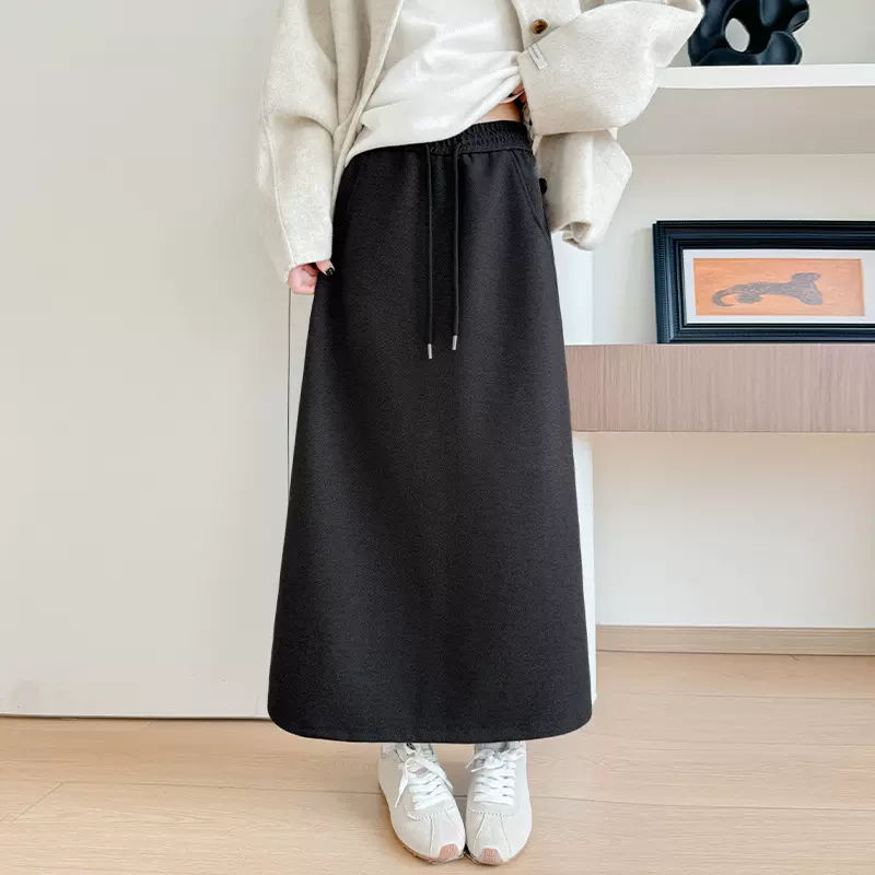 600克斜纹毛呢半身裙女秋冬2025新款高腰后开叉包臀裙显瘦中长裙