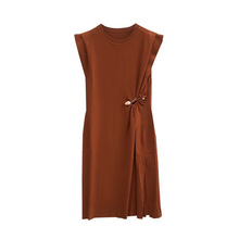 法式棕色无袖连衣裙气质新款女装夏季高级感别致独特休闲裙子港风