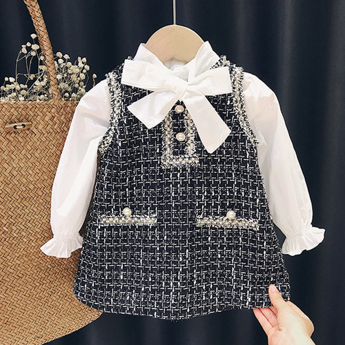  Spring and Autumn New Girls' Vest Skirts Baby Girls' Fashionable Small Fragrance Style Skirts Children's Autumn Clothes Y41