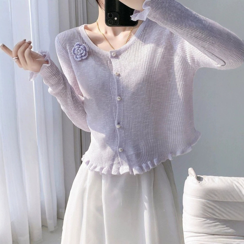 Lace Cardigan for Women, Thin Outerwear for Air Conditioning, Summer 2026 New Style, Small Floral Sun Protection Cardigan, Knitted Top Lace Cardigan for Women, Thin Outerwear for Air Conditioning, Summer 2026 New Style, Small Floral Sun Protection Cardigan, Knitted Top