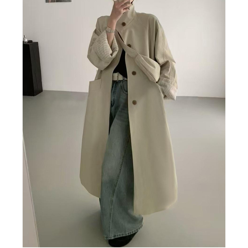 Trench coat feminino de comprimento médio, tendência primavera/outono 2025, estilo coreano, ideal para mulheres de estatura baixa._voghion.com