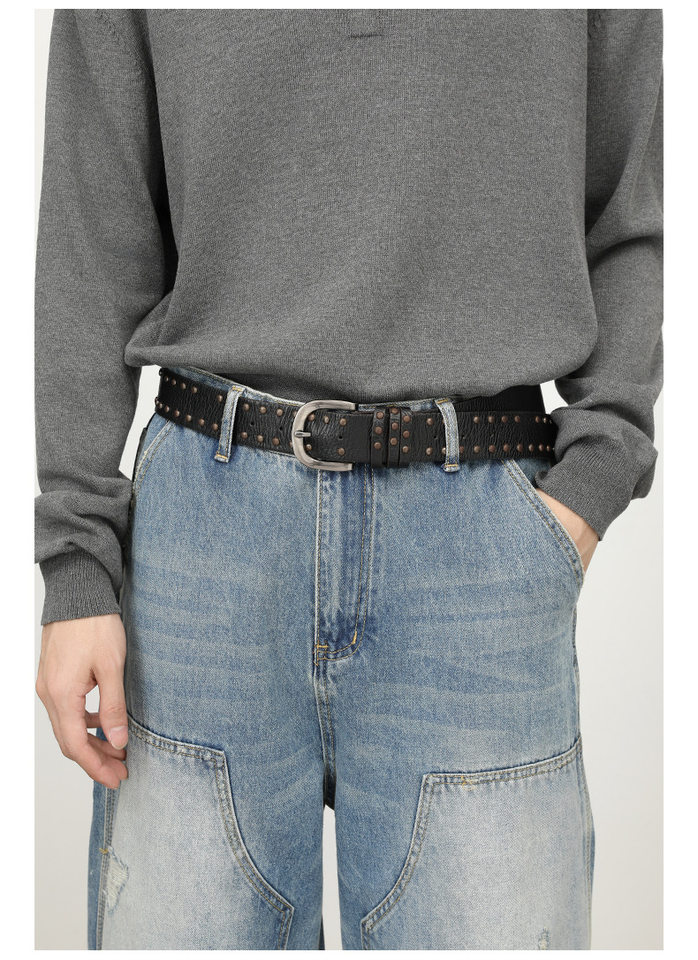 Quần jeans nam dáng rộng ống đứng phong cách Mỹ, wash xước rách phối vải — màu xanh chi tiết 16