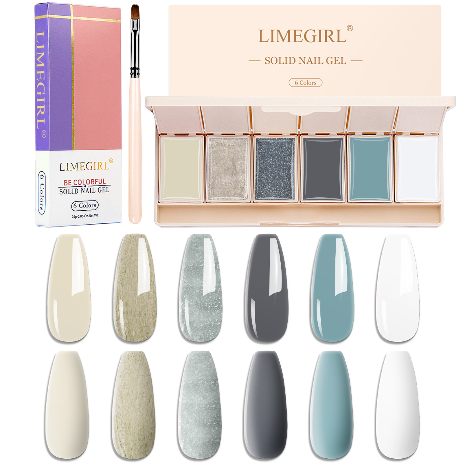 2022new 6-color crema sólido pegamento de sombra de ojos plato conjunto fototerapia esmalte de uñas pegamento traje transfronterizo exclusivo