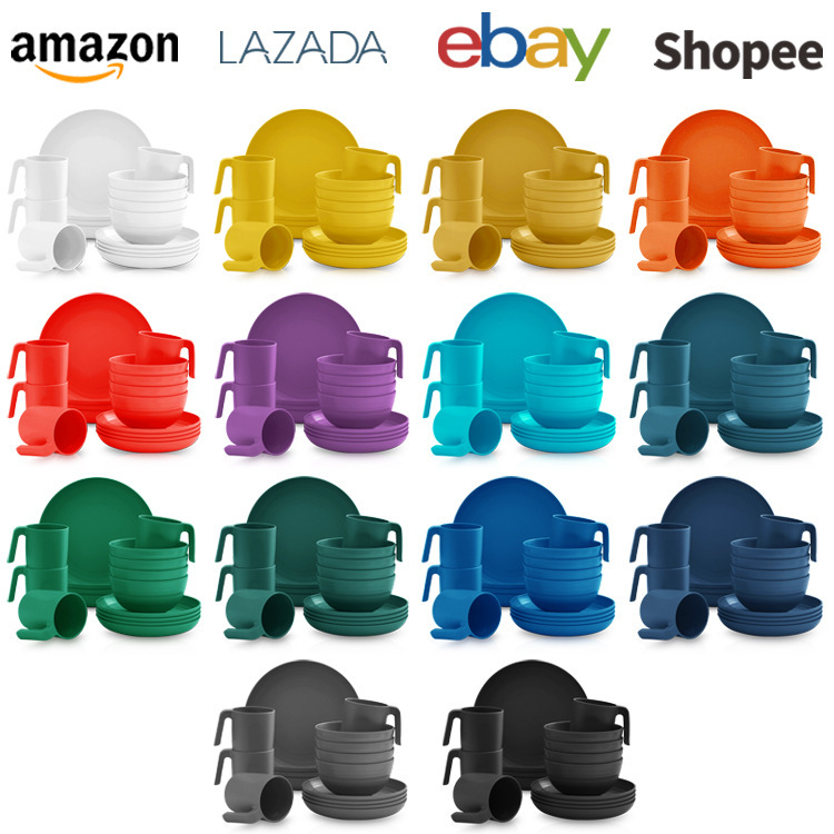 Amazon Cross-Border Plastic Tableware Set with 16 Discs for Outdoor Picnic Reusable Plastic Tableware