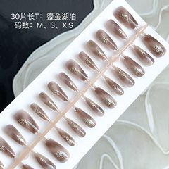 2024新款穿戴甲鎏金湖泊長T鎏金款貴氣貴婦美甲成品批發