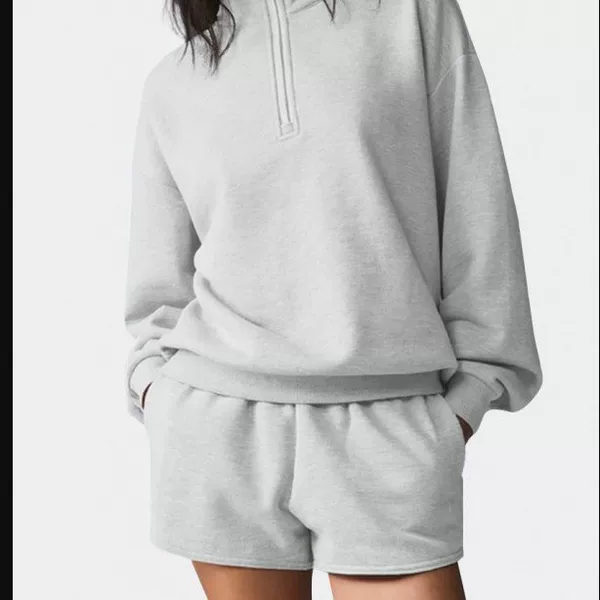 Sports jacket with half-zip, casual loose-fitting versatile warm half-zip yoga top and three-quarter shorts set