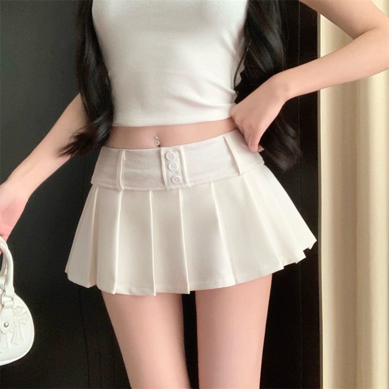 ホットガールスタイル甘くてスパイシーなプリーツスカート婦人服 2025 新しい夏ハイウエスト痩身露出防止 A ラインスカートショートスカート女性|undefined