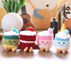 かわいい萌えケーキカップストラップぬいぐるみ人形誕生日ケーキミルクカップバッグ掛けキーホルダー人形