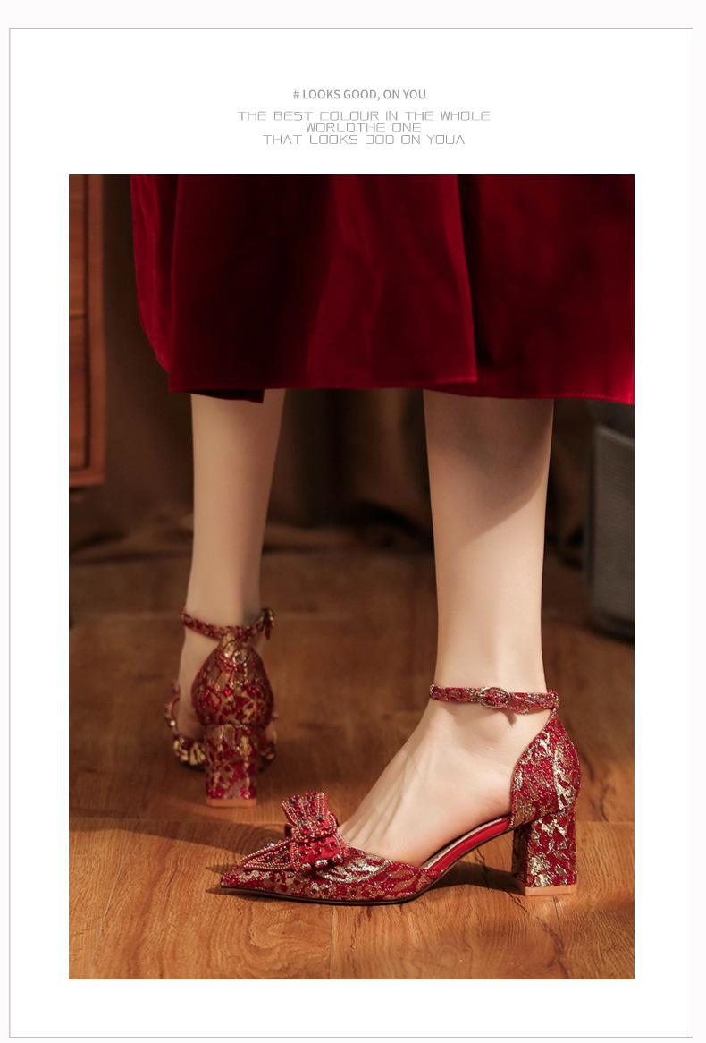 6666F-016 Scarpe eleganti con tacco alto e cinturino cavo con fiocco per abito da banchetto nuziale_voghion.com
