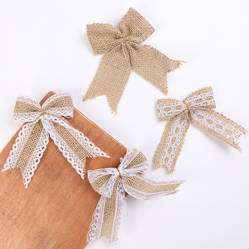 Cross-border hot sale swallowtail lace linen bow Christmas decoration DIY clothing shoes and hats decorative accessories