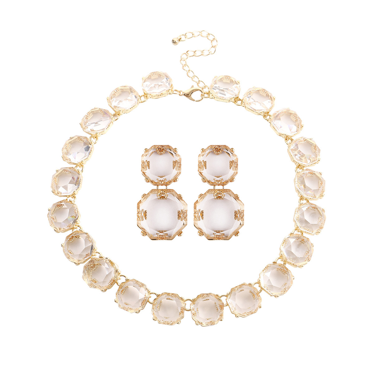 85g Weight Rhinestones Inlay Material Earrings, Necklace Classification Daily Occasion Alloy Material Geometric Pattern Women'S Gender Inlay Design Fashion Style Fashion Geometric Alloy Inlay Rhinestones Women's Earrings Necklace 15