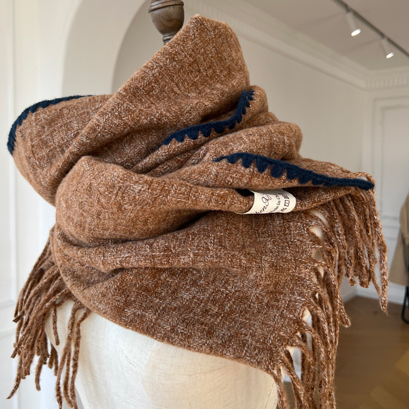 Herbst Winter mit Lockdown-Textur, High-End-Schal, großer Schal, leichter Luxus, Kontrastfarben und Wollstrick_voghion.com