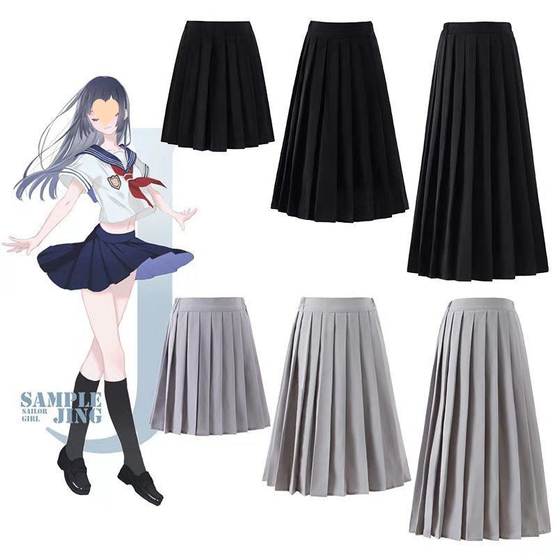 Japanese-Style Uniform Sweet Skirt Versatile College Style Class Uniform Black Pleated Short Skirt Mid-Length Skirt Plus Size Half Skirt for Women