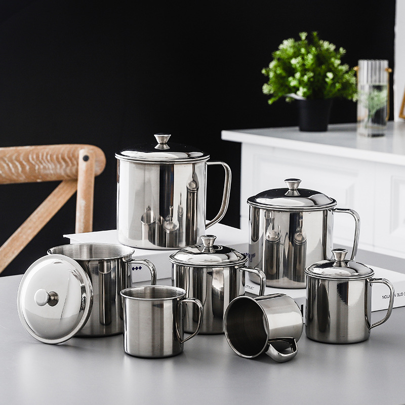 加厚304不鏽鋼口杯幼兒園杯子兒童水杯無磁單層帶蓋帶手柄隨手杯