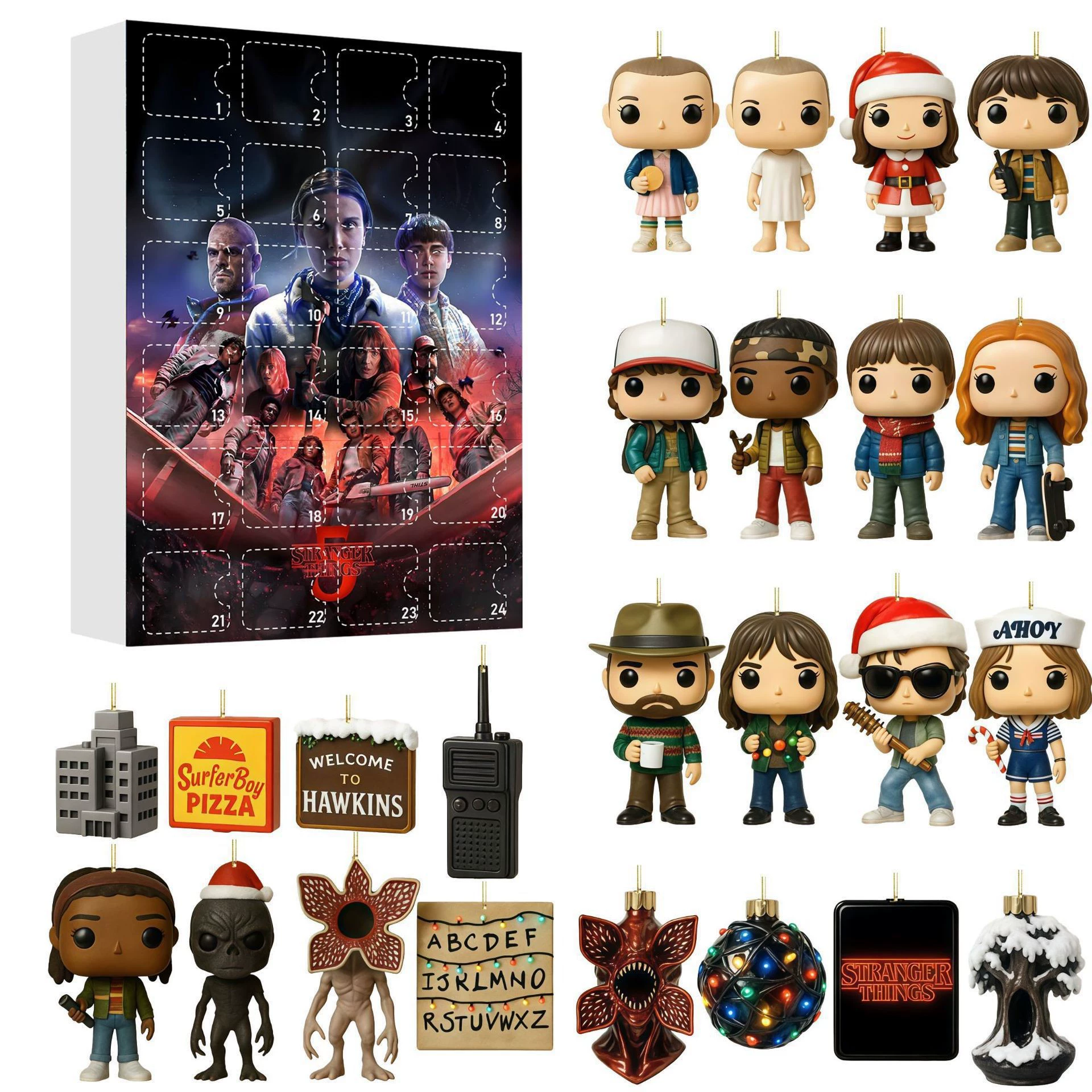 Адвент-календарь акриловых подвесок (Stranger Things) 24 дня, слепой бокс, 26×18×3 см