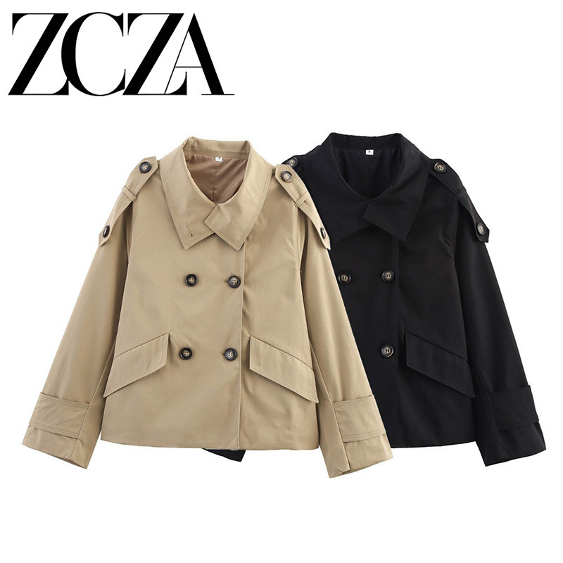 Zcza Self-Made European and American Style New Women's Fashion Versatile Simple Two-Color Solid Color Trench Coat for Women Zcza Self-Made European and American Style New Women's Fashion Versatile Simple Two-Color Solid Color Trench Coat for Women