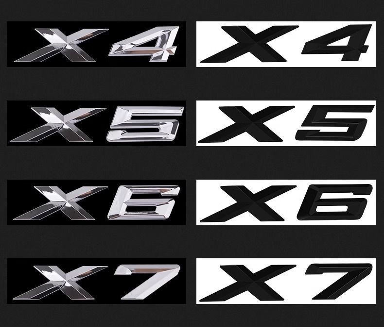 Suitable for BMW X1, X2, X3, X4, X5, and X6 models: includes car emblem, digital rear badge, lettering, Xdrive four-wheel drive badge, engine displacement badge, and side/rear trim stickers
