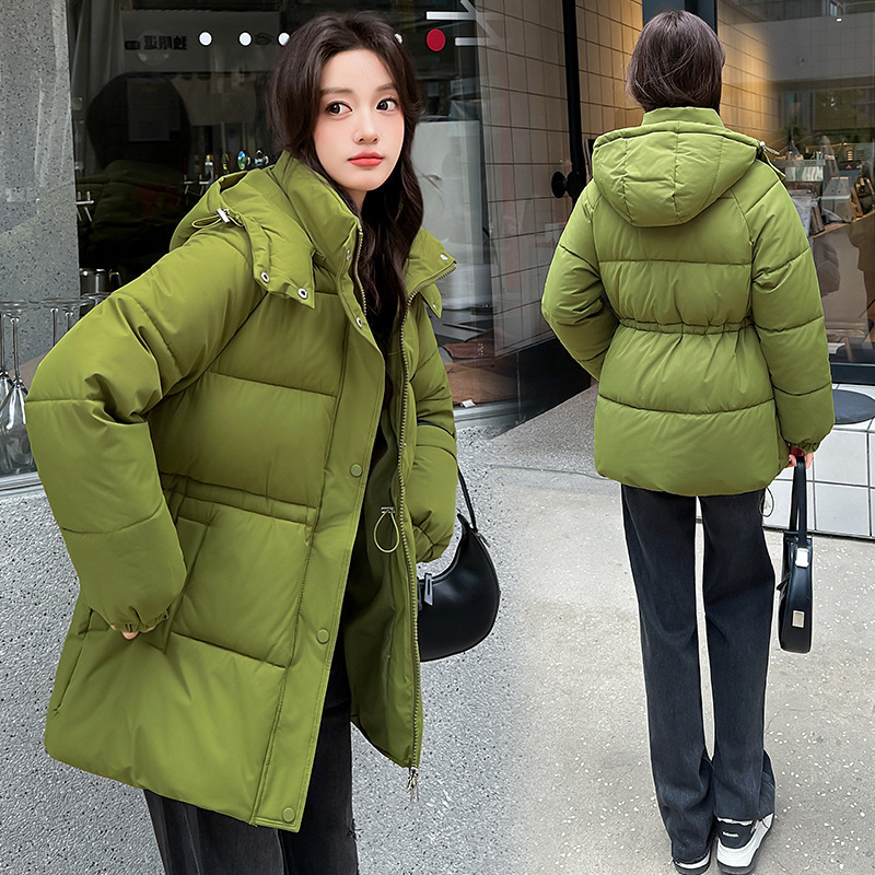 Green Warm down Cotton Jacket for Women, Winter 2026 New Korean Style, Petite Loose Mid-Length Puffer Jacket, Thick Cotton Coat Green Warm down Cotton Jacket for Women, Winter 2026 New Korean Style, Petite Loose Mid-Length Puffer Jacket, Thick Cotton Coat