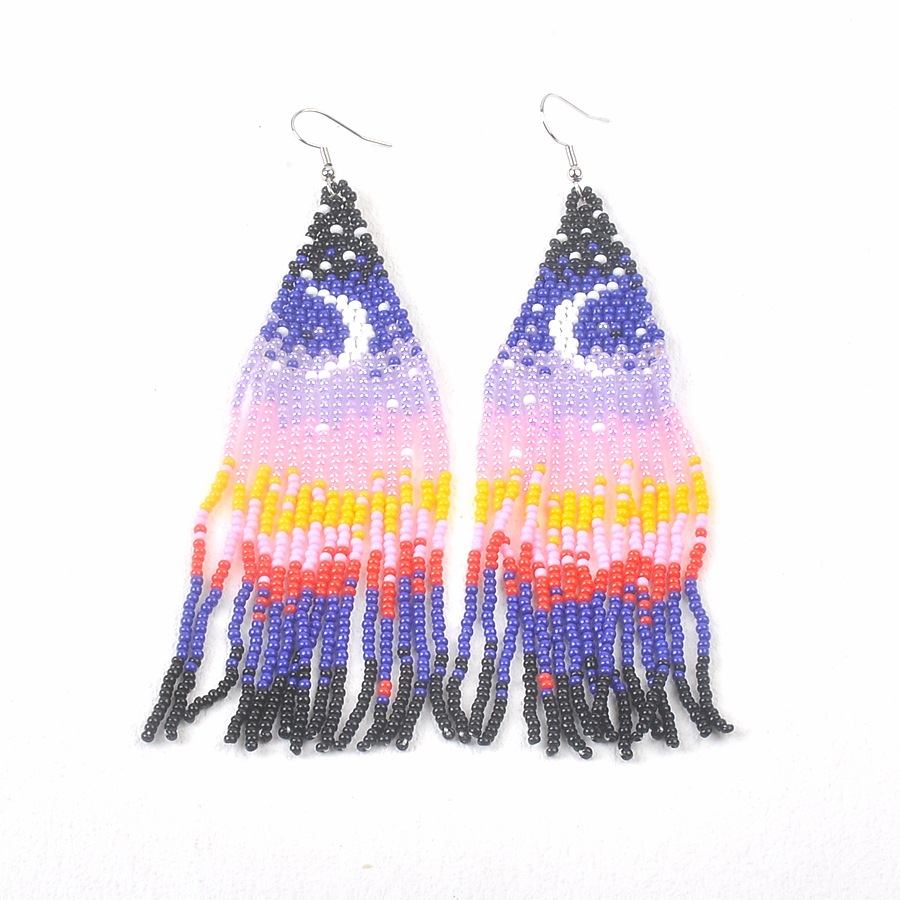 1 Pair Vintage Style Exaggerated Moon Seed Bead Drop Earrings display picture 4