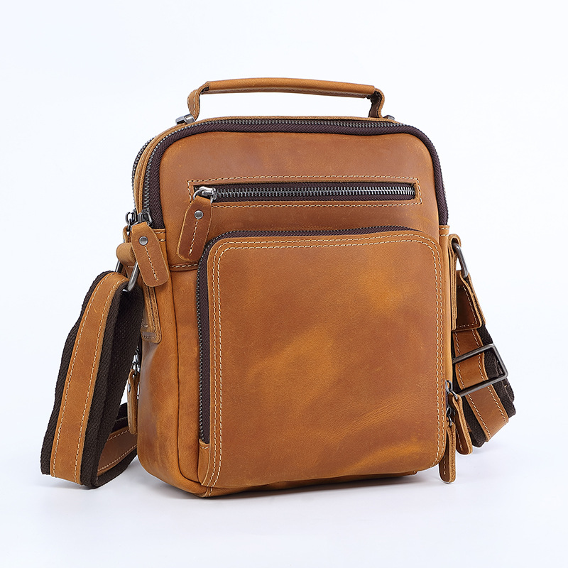 New business shoulder bag, men's leather bag, Crazy Horse leather messenger bag, casual retro large-capacity leather._ipsvogv.com