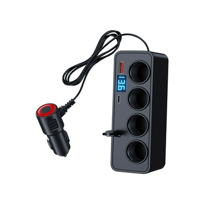 Car Cigarette Lighter Multi-Function One to Four Multi-Hole Cigarette Lighter 3.0 Super Fast Charging Retractable Cable Car Charger (Siqaret yandırıcısı) - 120w-black-common-to-carssuvs