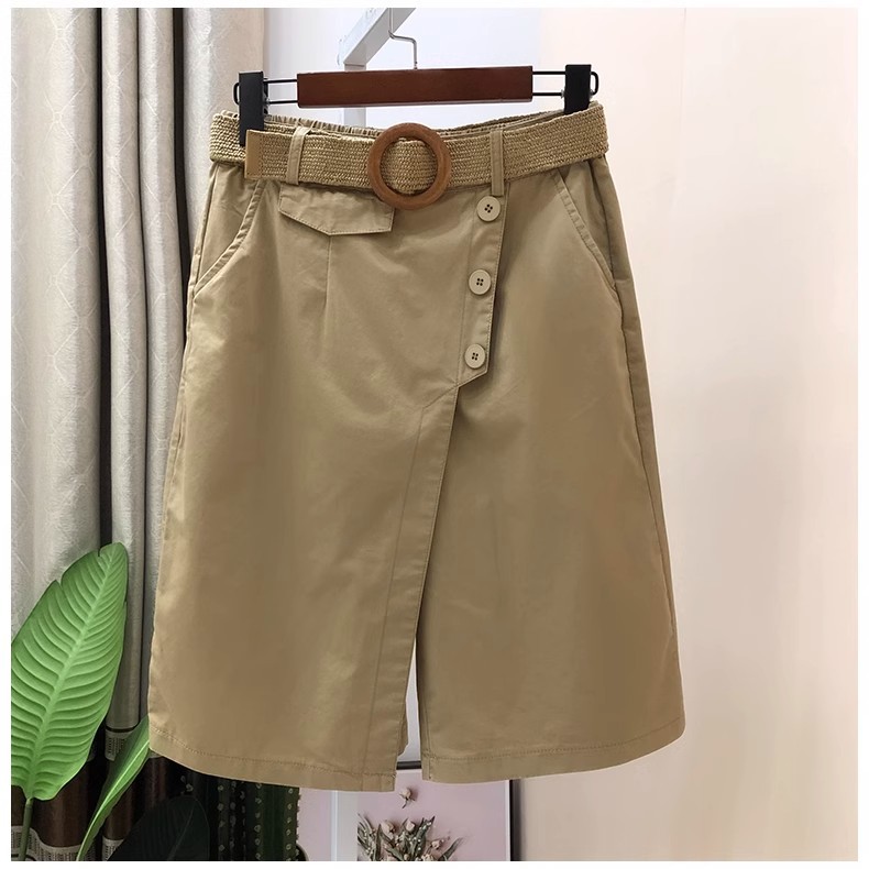 Quần ống rộng cạp cao nữ phong cách Hàn Quốc, kiểu dáng chữ A thun mùa hè — Màu đen chi tiết 6