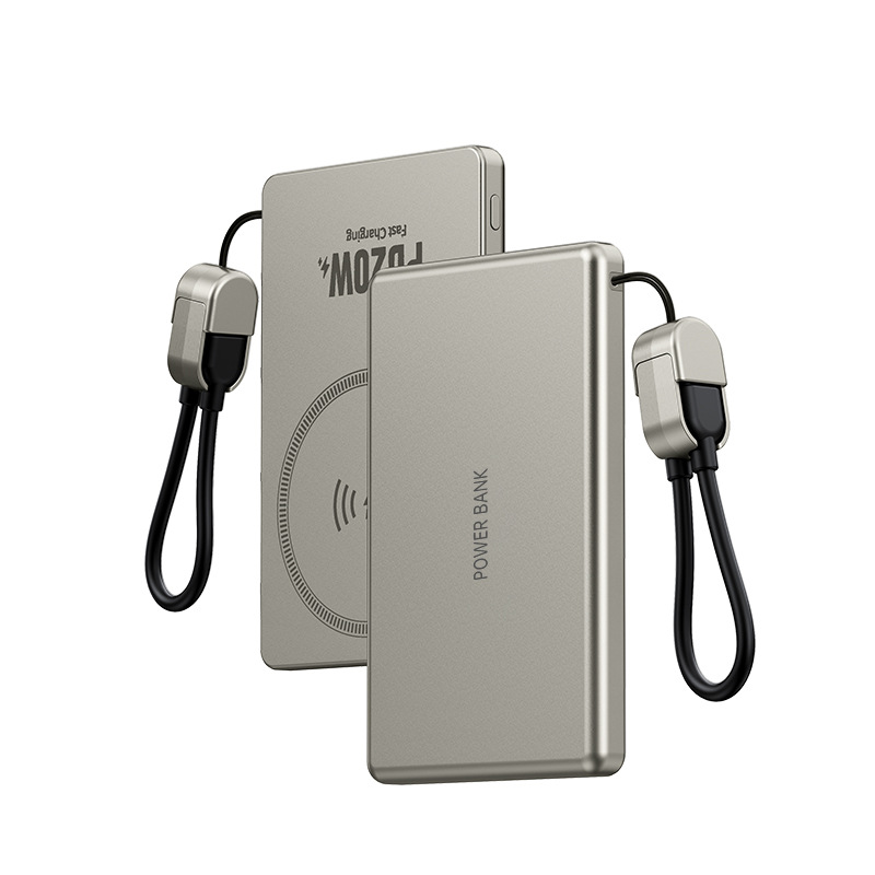 Ultradünne magnetische kabellose Powerbank mit integriertem Kabel, PD20W-Schnellladung, tragbares 10000-mAh-Ladegerät für iPhone und Android_voghion.com