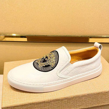 纯色套脚一脚蹬男鞋英伦休闲皮鞋子刺绣懒人潮鞋男款爆款批发代理