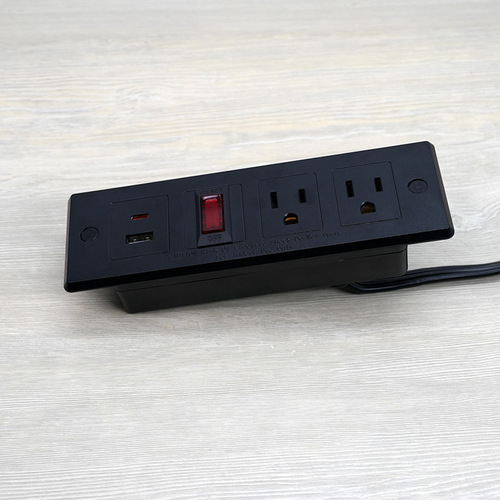 US Standard Switched Overload and Surge Protection USB-A Type-C Furniture Desk Power Strip with US Power Outlet