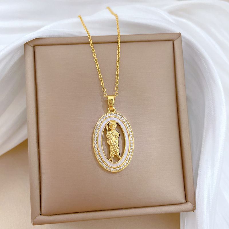 Diamond Egg Shell Pendant Necklace In Titanium Steel For Women_voghion.com