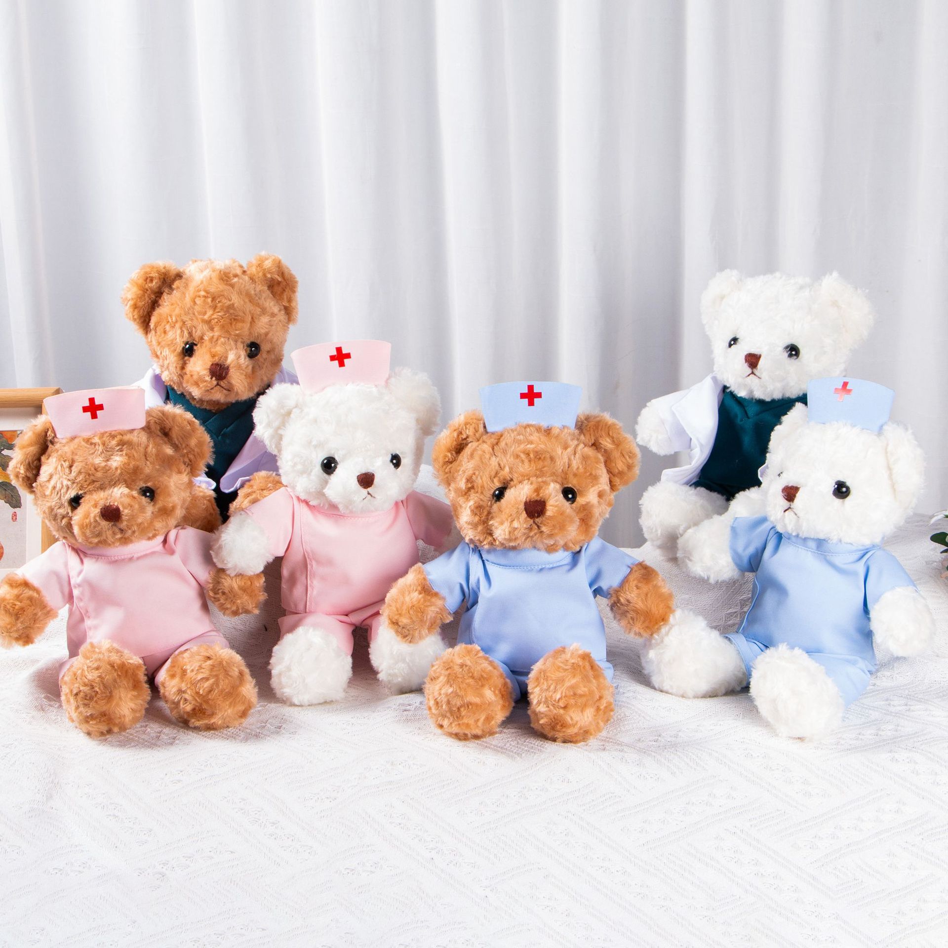 Doctor y enfermera uniformes de oso de peluche uniformes de muñeca de enfermería oso logotipo impresión de regalo de juguetes de peluche