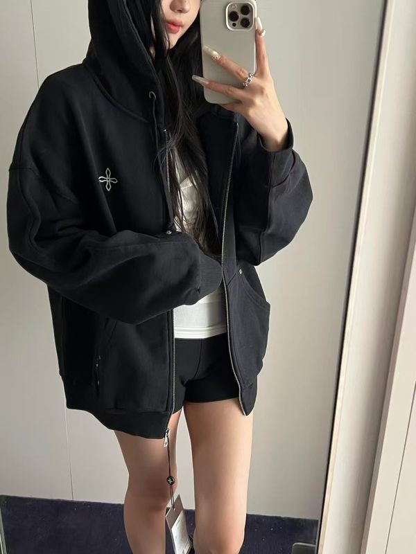 高版本~SMFK外套经典十字花涂鸦荒野营地阔身帽衫连帽开衫卫衣女|undefined