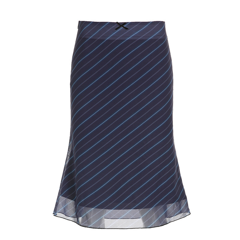 アメリカの学院風のストライプのシフォンのハーフスカート|undefined