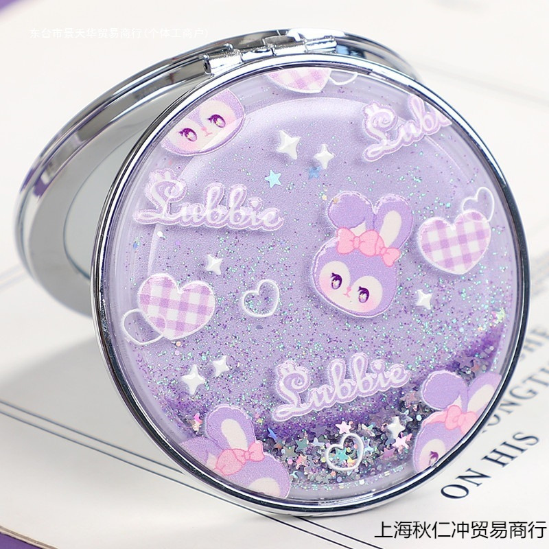 Fresh folding double-sided cute handheld cartoon mirror for students