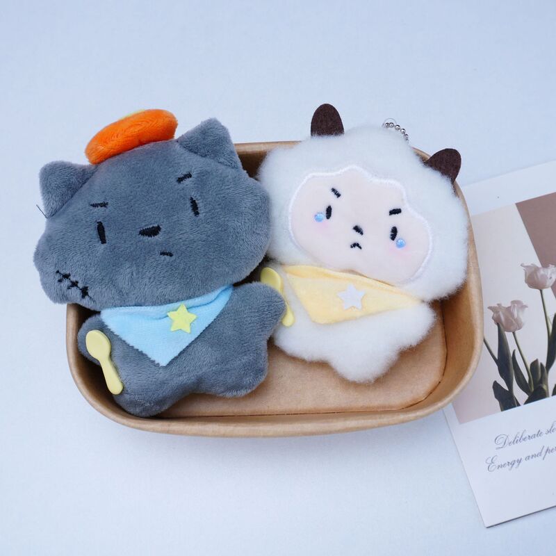 Cute Cartoon Squeaks Gray Wolf Lazy Sheep Wool Key Chain Pendant Cute Squeaks Doll Doll