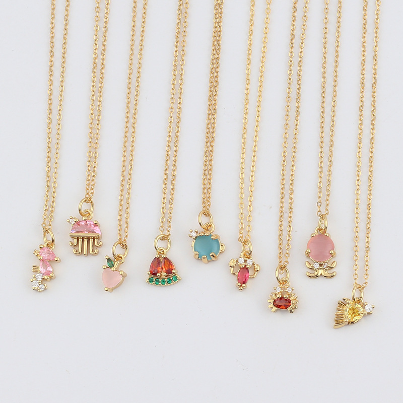 Cute Animal Fruit Copper Necklace Inlay Zircon Copper Necklaces