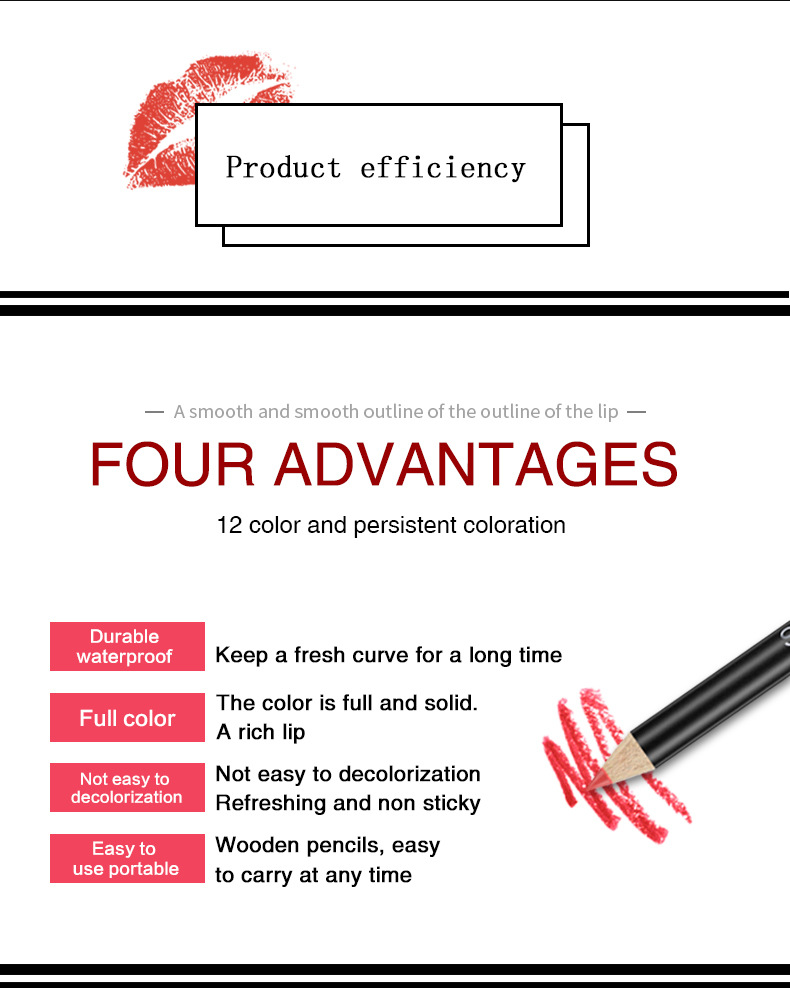 VIBELY European and American export matte non-stick cup lip liner lipstick 12-color line lip liner makeup cross-border wholesale undefined