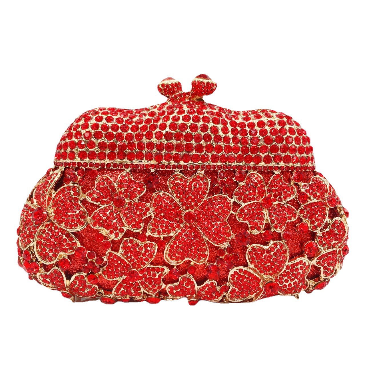 * Cross-border nuevo bolso de cena de diamantes de cuatro hojas de mano bolso de diamantes de mujer pequeña bolsa de embrague de cristal