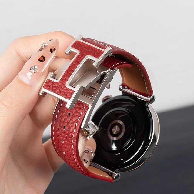 Compatible with Huawei GT6 watch strap, Watch 5 women's watch strap, GT5 new model, Watch 4 autumn/winter, GT3 genuine leather magnetic strap, red.