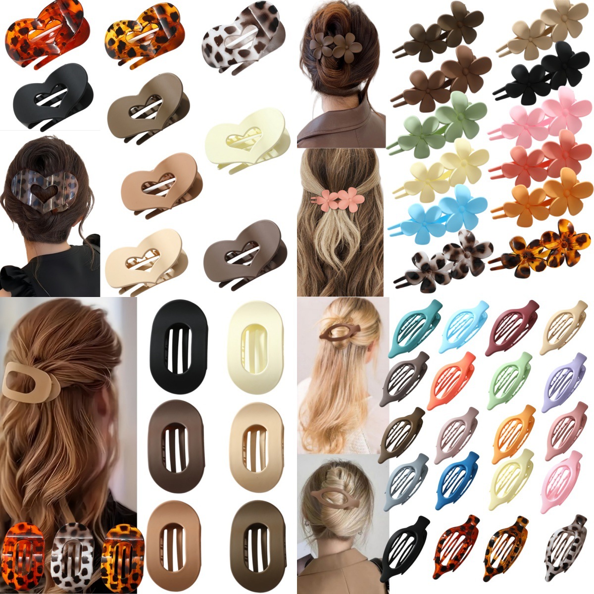 亚马逊爆款发抓夹套装扁平后脑勺磨砂爪夹椭圆鲨鱼鸭夹跨境发饰
