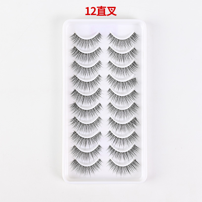 Pestañas Postizas Negras de Tallo Duro para Maquillaje de Escenario, 10 Pares, Estilo Natural y Grueso, Pestañas de Tira Completa, Venta al por Mayor, Estilo de Escenario